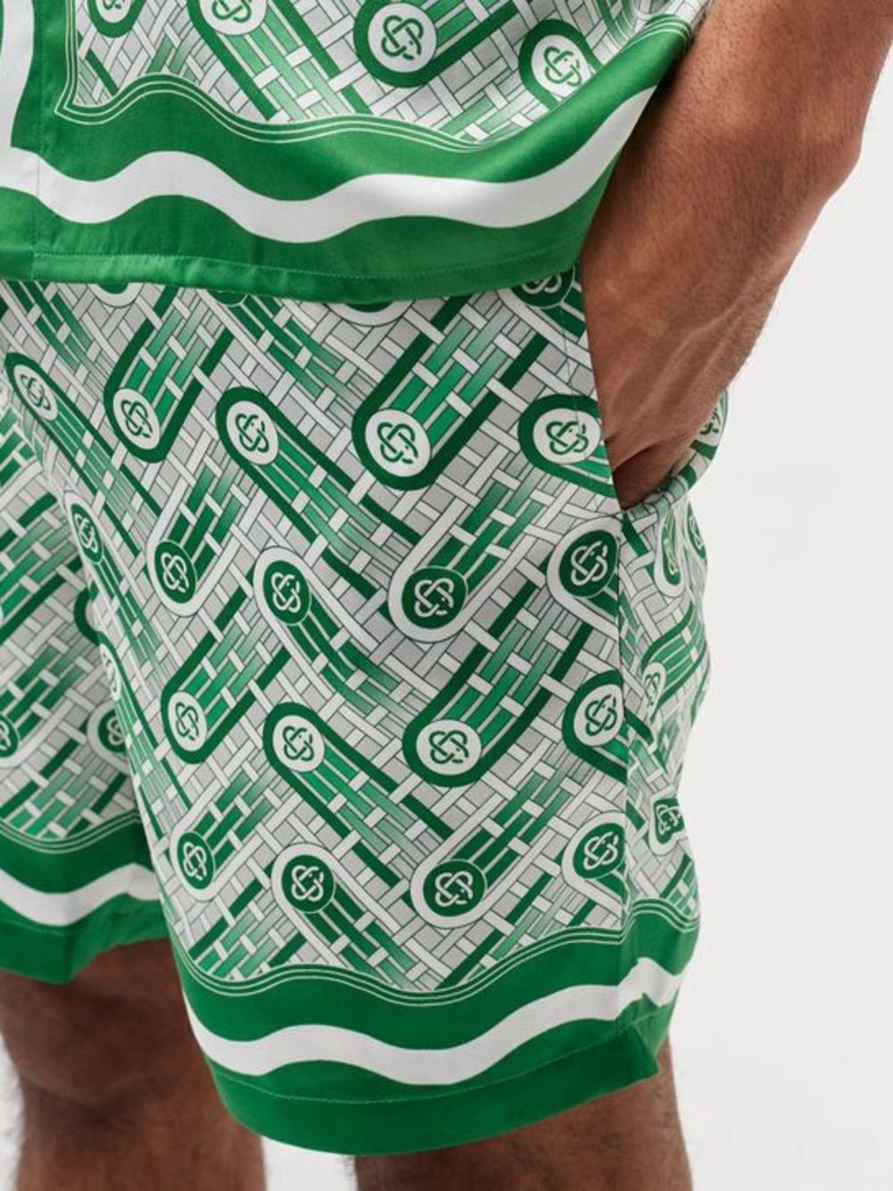 Casablanca Men's Green Patterned Shorts with Geometric Motif